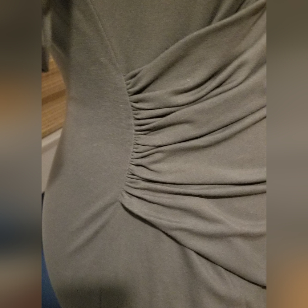 NWT Lafayette 148 Elegant Gren-Gray (shale) Dress with side ruching. size 12 - Picture 3 of 7